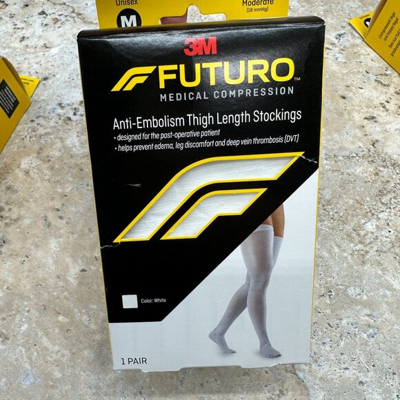 Lot Of 3 Futuro Anti-Embolism Thigh Length Stocking Unisex M White Moderate - Picture 4 of 12